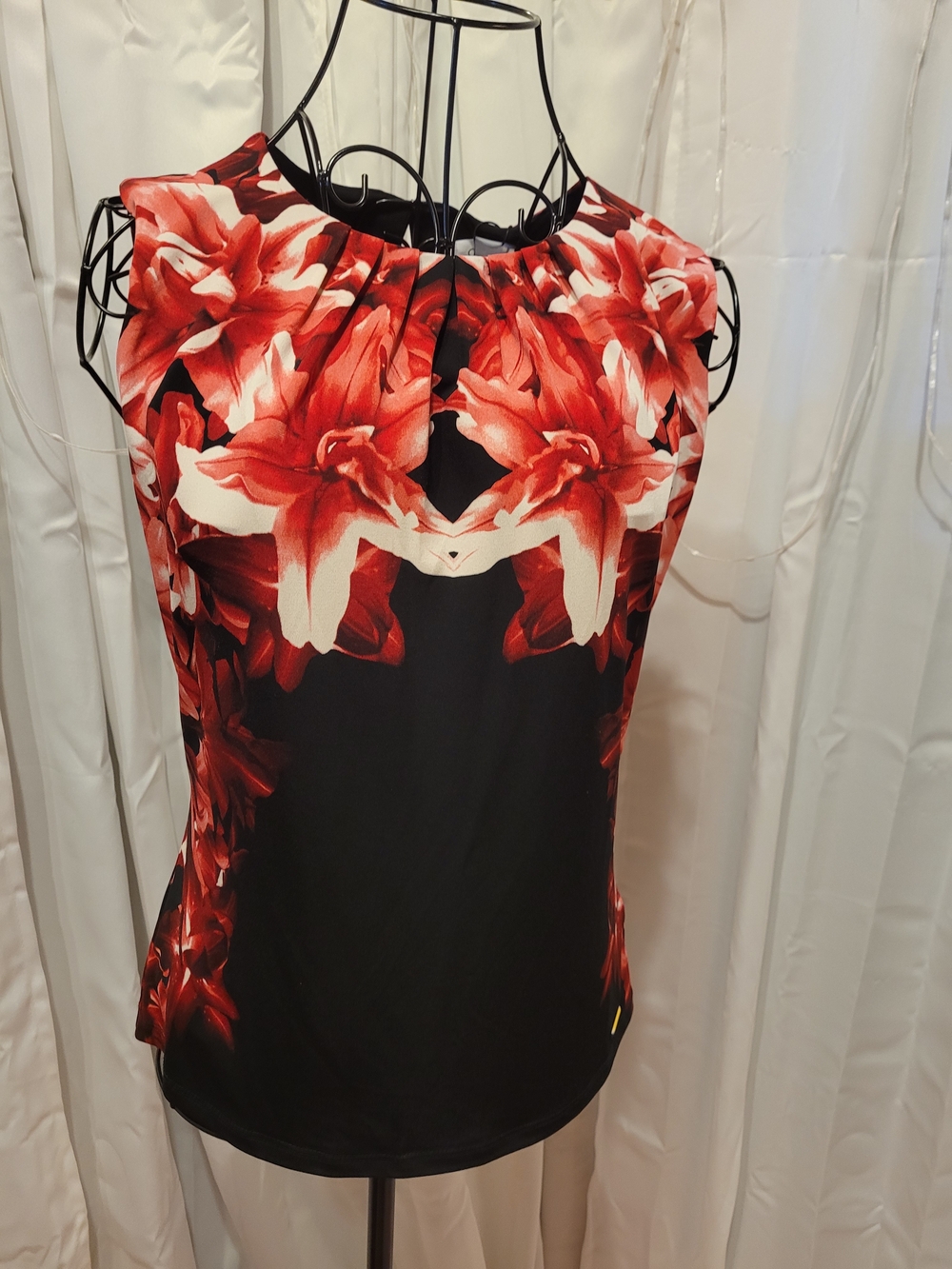 Calvin Klein Black Sleeveless Top with Red Floral Print